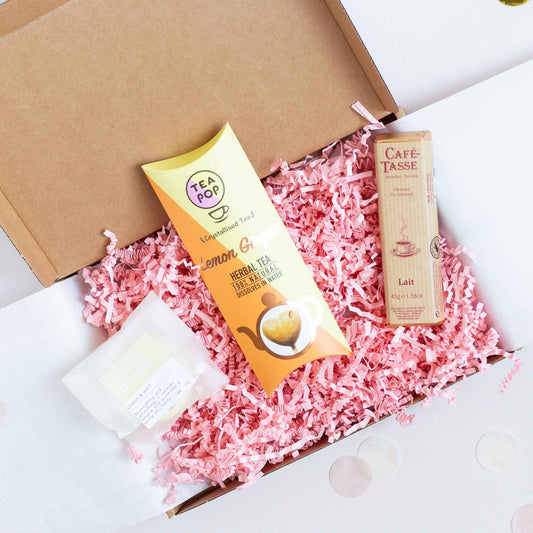 Cadeaubox Feel better soon met thee, chocolade en shower steamer van CaDo Depot